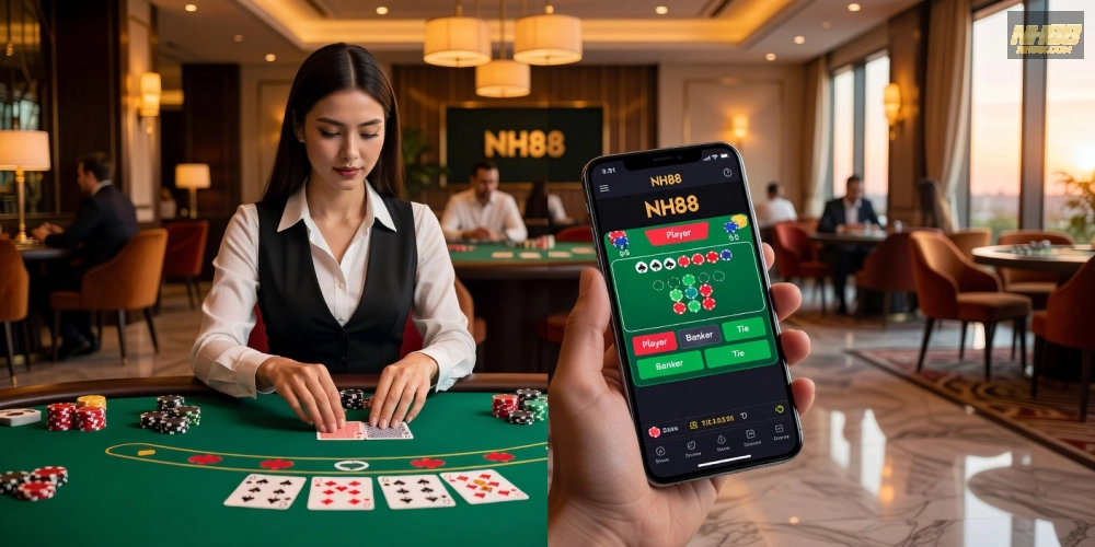 Hình ảnh top 2 nền tảng baccarat live casino nh88 uy tín với giao diện streaming sống động
