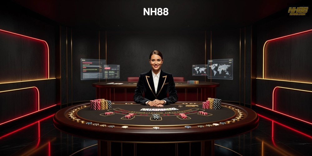Hình minh họa khái niệm baccarat live casino nh88 với dealer chuyên nghiệp và bàn chơi hiện đại