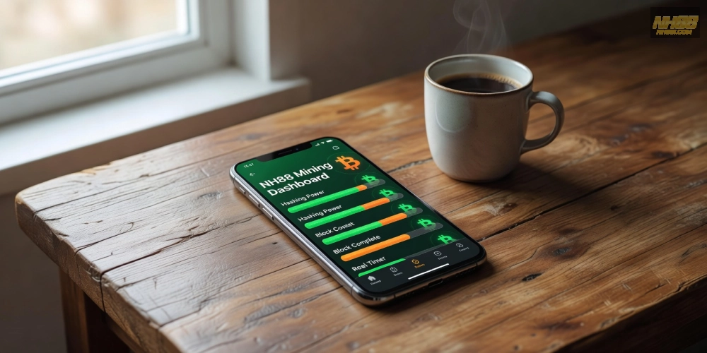 Hình ảnh giao diện ứng dụng NH88 hỗ trợ đào Bitcoin mượt mà trên di động.