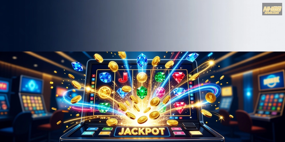 Hình minh họa cơ chế nổ hũ jackpot trên nền tảng NH88 với biểu tượng quay thưởng
