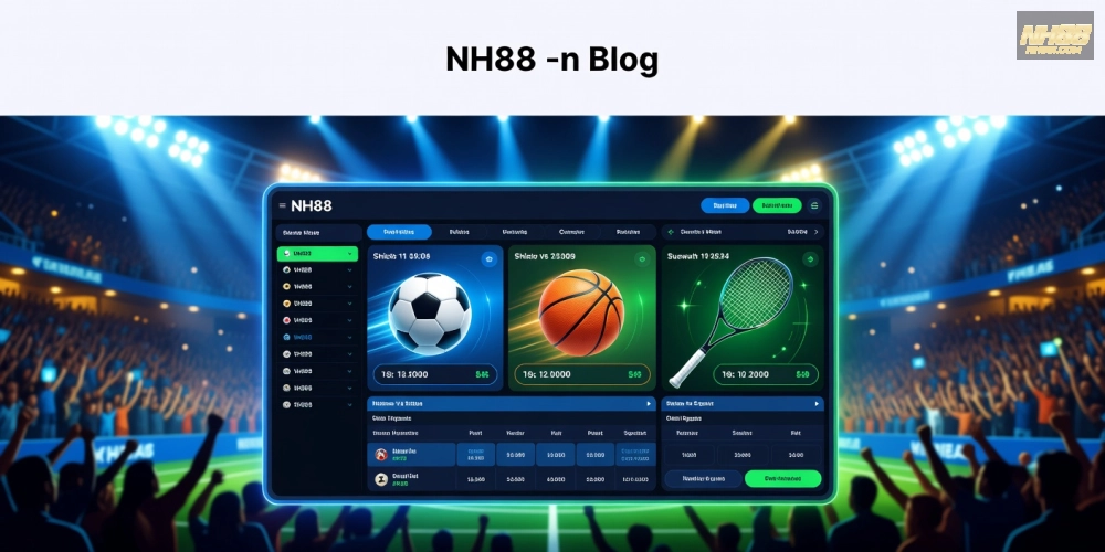 Minh họa khái niệm trò chơi thể thao trên nền tảng NH88 với giao diện cá cược hiện đại