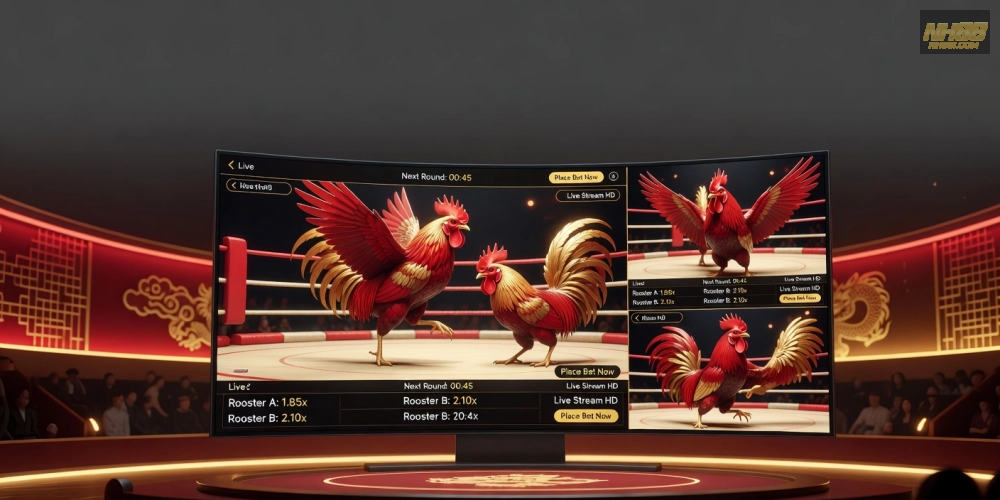 Minh họa giao diện phát trực tiếp đá gà casino NH88 với chất lượng HD sắc nét