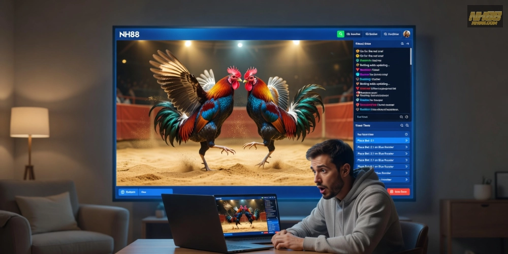Minh họa khái niệm xem đá gà trực tiếp nh88 với giao diện streaming hiện đại